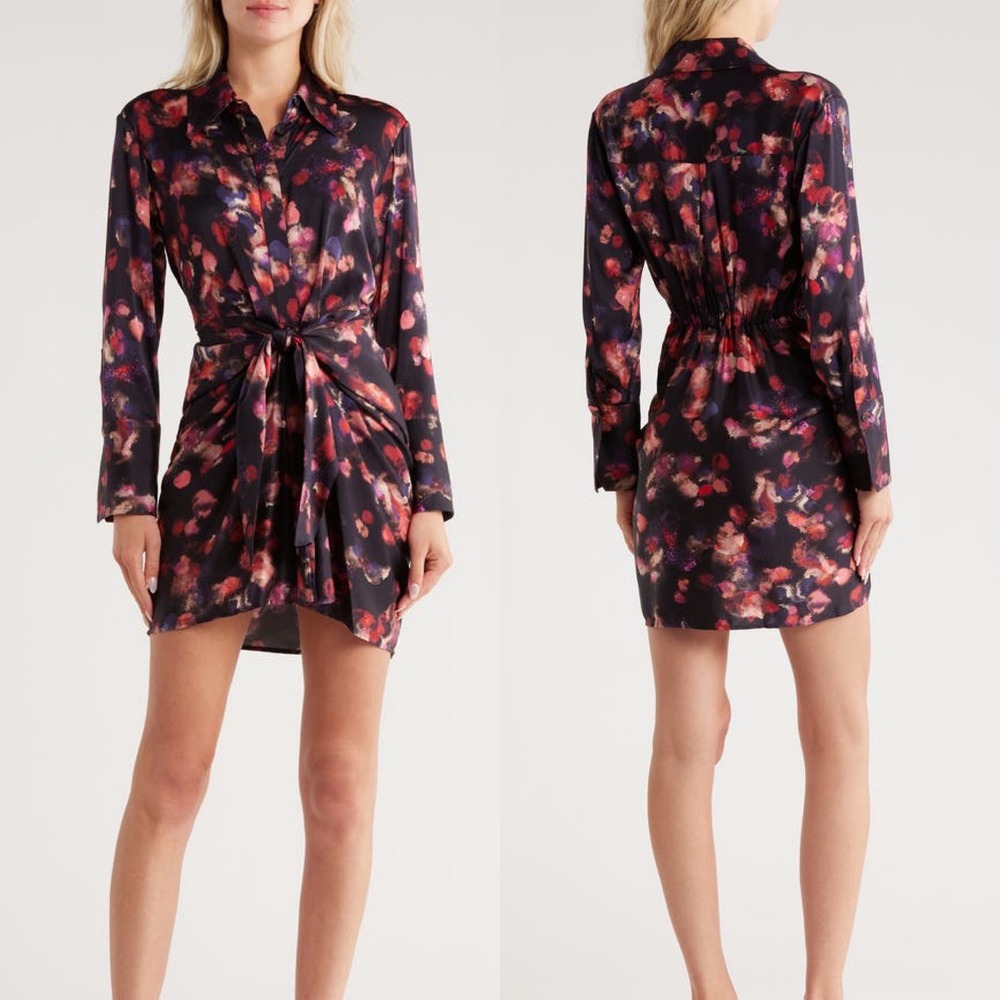 NEW A.L.C. Mia Printed Tie-Front Shirtdress Size‎ 6 Silk Blend Long Sleeve NWT